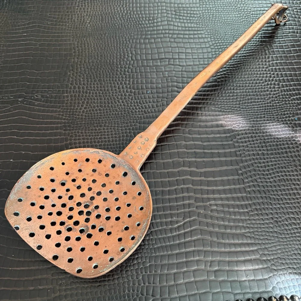 Vintage Copper Skimmer 21” Rustic Farmhouse Kitchen Decor